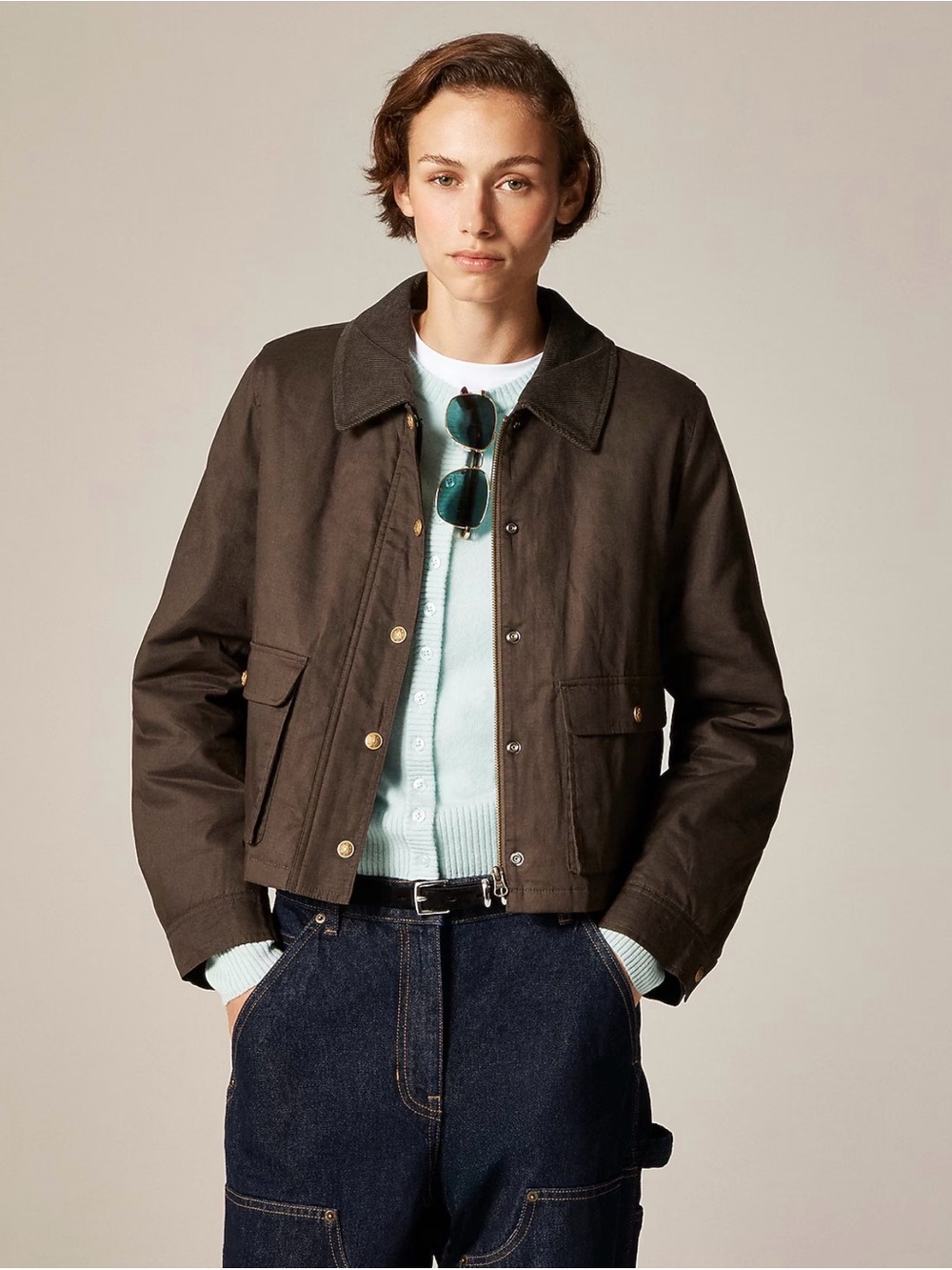 NWT J. Crew Mossy Brown Women's Cropped Barn Field Jacket, sz Large